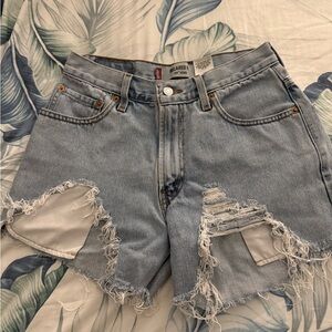 Levi's Blue Distressed Jean Shorts